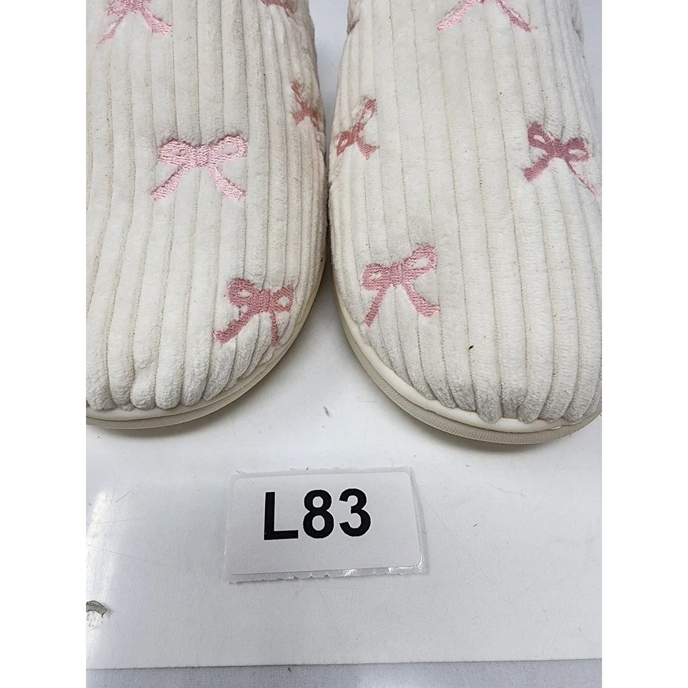 Art Class Landry Bow Slippers Off-White Pink Bows Girls Size M 2-3 New